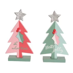 Transpac Set Of 2 Pastel Tree Sculptures Decorative Objects For Christmas Multicolor Tabletop Decor Easy Care Holiday Charm
