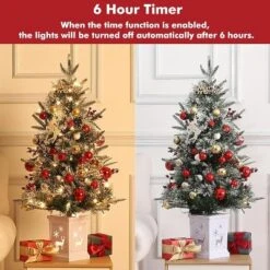 3FT Small Pre-Lit Artificial Christmas Tree With 78 LED Lights, Snow Flocked Xmas Tree With Red Berries, Pine Cones, Timer/Battery-Operated Base -Target Sale Shop GUEST 04c30e52 ad08 4161 a82f 73281bf52aa3