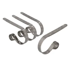 Original MantleClip 4ct Christmas Stocking Holder Silver With White Snowflakes: Steel, Polished, Seasonal, 10lb Capacity