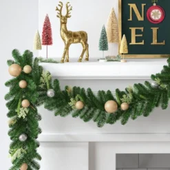 6' Decorated Mixed Greenery Christmas Artificial Garland Green/Champagne Gold - Wondershop™
