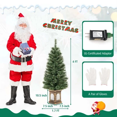Costway 4 FT Pre-Lit Potted Christmas Tree Pine Needles 3 Dynamic Modes Remote Control 3 Costway 4 FT Pre-Lit Potted Christmas Tree Pine Needles 3 Dynamic Modes Remote Control - Image 3