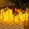 Tangkula Set Of 3 Christmas Lighted Gift Boxes Pre-lit 90 LED Light Up Present Box Decorations With Bows And Plug