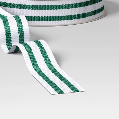 18' Christmas Fabric Ribbon Grosgrain White/Green Stripes - Wondershop™ 2 18' Christmas Fabric Ribbon Grosgrain White/Green Stripes - Wondershop™ - Image 2