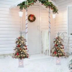 3FT Small Pre-Lit Artificial Christmas Tree With 78 LED Lights, Snow Flocked Xmas Tree With Red Berries, Pine Cones, Timer/Battery-Operated Base -Target Sale Shop GUEST 23290590 3aa2 43e0 a799 1a10465a5c96