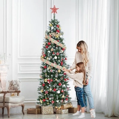 6ft/7.5ft/9ft/12ft Pre-Lit Pencil Christmas Tree With Dual-Color Lights, Slim Artificial Indoor Outdoor Xmas Tree For Home & Apartment 9 6ft/7.5ft/9ft/12ft Pre-Lit Pencil Christmas Tree With Dual-Color Lights, Slim Artificial Indoor Outdoor Xmas Tree For Home & Apartment - Image 9
