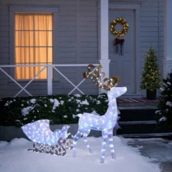LuxenHome 2-Piece White Reindeer And Sleigh With Silver Bow And Ornaments Outdoor Holiday Decoration With Lights White, Multi, Silver, Brown -Target Sale Shop GUEST 430197c2 2eee 41e9 8739 97b3b91b7ff2