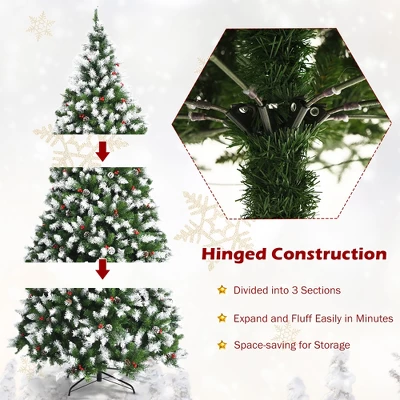 Costway 6ft7.5ft9ft Pre-lit Snowy Christmas Tree 81813982058 Tips W/ Pine Cones & Red Berries 8 Costway 6ft7.5ft9ft Pre-lit Snowy Christmas Tree 81813982058 Tips W/ Pine Cones & Red Berries - Image 8