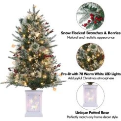 3FT Small Pre-Lit Artificial Christmas Tree With 78 LED Lights, Snow Flocked Xmas Tree With Red Berries, Pine Cones, Timer/Battery-Operated Base -Target Sale Shop GUEST 4bcd1a6d 3996 4a08 b3a3 3070c6028b79