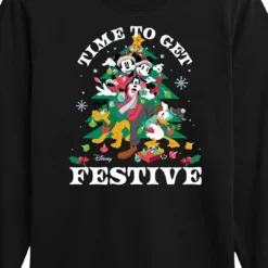 Boys' - Disney - Mickey And Friends Time To Get Festive Christmas Long Sleeve Graphic T-Shirt