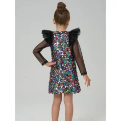 2Bunnies Girls Christmas New Year's Ombre Sequin Ruffled Long Sleeve Dress