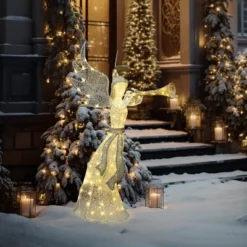 LuxenHome 5Ft Angel Playing Gold Trumpet Outdoor Holiday Decoration With Lights White, Sliver, Gold -Target Sale Shop GUEST 5b8d09af 3d7a 4659 bd4e df11ede53af3