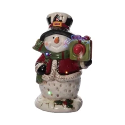 Transpac Dolomite Light Up Snowman With Gift Box And Music - Festive Christmas Decorative Object For Holiday Cheer