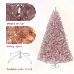 7.5 FT Prelit Artificial Christmas Tree,Rose Gold Tinsel Fake Christmas Tree W/Warm White LED Lights,Metal Stand&Branch Tips For Home, Office 11 7.5 FT Prelit Artificial Christmas Tree,Rose Gold Tinsel Fake Christmas Tree W/Warm White LED Lights,Metal Stand&Branch Tips For Home, Office -Target Sale Shop GUEST 61115ba1 342a 4168 b5cc 1c19eebf232e
