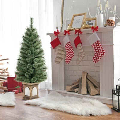 Costway 4 FT Pre-Lit Potted Christmas Tree Pine Needles 3 Dynamic Modes Remote Control 1 Costway 4 FT Pre-Lit Potted Christmas Tree Pine Needles 3 Dynamic Modes Remote Control