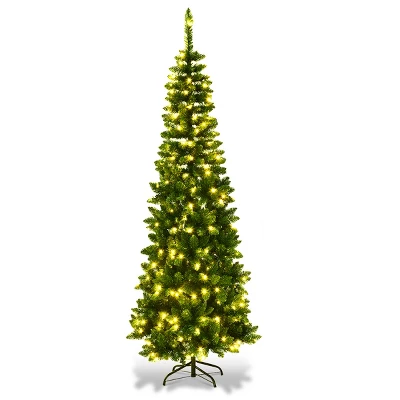 Costway 6.5ft Pre-Lit Hinged Pencil Christmas Tree 250 White Lights 1 Costway 6.5ft Pre-Lit Hinged Pencil Christmas Tree 250 White Lights