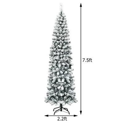 Costway 4.5/6/7.5 Ft Pre-lit Snow Flocked Artificial Pencil Christmas Pine Tree With 150/250/350 LED Lights 4 Costway 4.5/6/7.5 Ft Pre-lit Snow Flocked Artificial Pencil Christmas Pine Tree With 150/250/350 LED Lights - Image 4