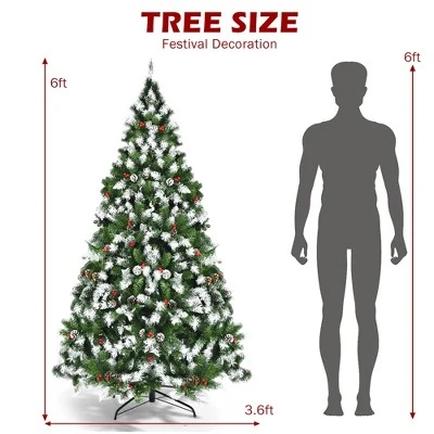 Costway 6ft7.5ft9ft Pre-lit Snowy Christmas Tree 81813982058 Tips W/ Pine Cones & Red Berries 2 Costway 6ft7.5ft9ft Pre-lit Snowy Christmas Tree 81813982058 Tips W/ Pine Cones & Red Berries - Image 2