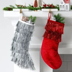 20" Christmas Tinsel Stocking Silver - Wondershop™