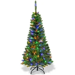 Costway 4.56.57.5ft Pre-Lit Hinged Pencil Christma Multicolor Lights