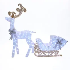 LuxenHome 2-Piece White Reindeer And Sleigh With Silver Bow And Ornaments Outdoor Holiday Decoration With Lights White, Multi, Silver, Brown -Target Sale Shop GUEST 7e7fb18b e641 4574 98e9 8d7743c5dd8e