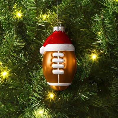 Christmas Glass Football With Santa Hat Ornament - Wondershop™ 1 Christmas Glass Football With Santa Hat Ornament - Wondershop™