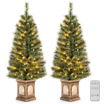 Costway 4 FT Pre-Lit Potted Christmas Tree Pine Needles 3 Dynamic Modes Remote Control 11 Costway 4 FT Pre-Lit Potted Christmas Tree Pine Needles 3 Dynamic Modes Remote Control - Image 11