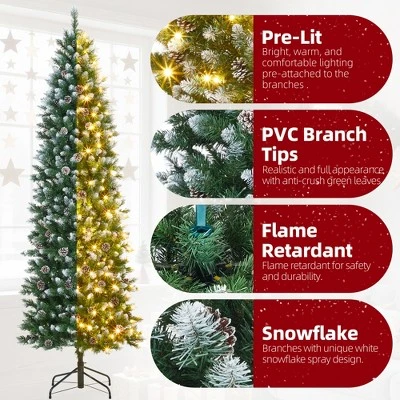 6ft/7.5ft/9ft/12ft Pre-Lit Pencil Christmas Tree With Dual-Color Lights, Slim Artificial Indoor Outdoor Xmas Tree For Home & Apartment 3 6ft/7.5ft/9ft/12ft Pre-Lit Pencil Christmas Tree With Dual-Color Lights, Slim Artificial Indoor Outdoor Xmas Tree For Home & Apartment - Image 3