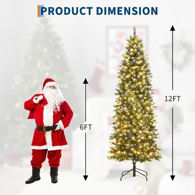 6ft/7.5ft/9ft/12ft Pre-Lit Pencil Christmas Tree With Dual-Color Lights, Slim Artificial Indoor Outdoor Xmas Tree For Home & Apartment 2 6ft/7.5ft/9ft/12ft Pre-Lit Pencil Christmas Tree With Dual-Color Lights, Slim Artificial Indoor Outdoor Xmas Tree For Home & Apartment - Image 2