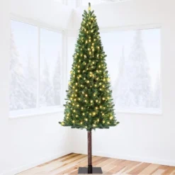 6/7.5FT Pre-Lit Pencil Christmas Tree, Slim Artificial Alpine Tree With LED Lights, Metal Stand, Skinny Holiday Decor For Room, Apartment, Office