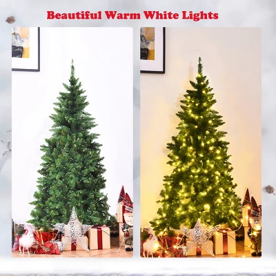 Costway 5ft Pre-lit PVC Artificial Half Christmas Tree 250 LED Lights 3 Costway 5ft Pre-lit PVC Artificial Half Christmas Tree 250 LED Lights - Image 3