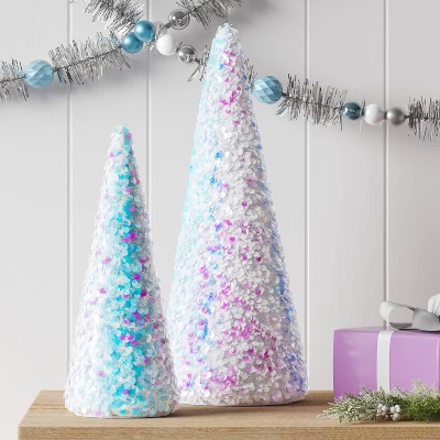 Christmas Sequins Cone Shape Tree Table Top Decor Iridescence Medium - Wondershop™ 1 Christmas Sequins Cone Shape Tree Table Top Decor Iridescence Medium - Wondershop™