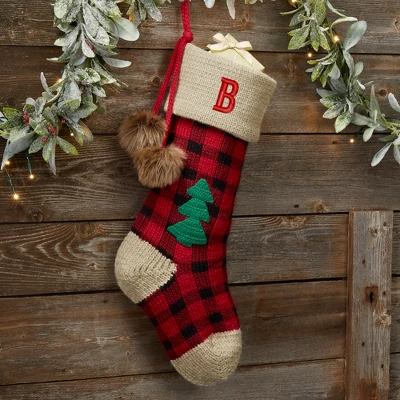Personalization Mall Plaid Embroidered Initial Jumbo Knit Christmas Stocking 1 Personalization Mall Plaid Embroidered Initial Jumbo Knit Christmas Stocking