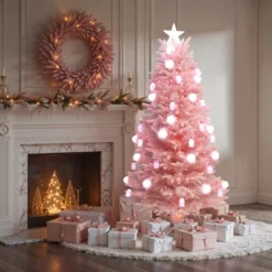 LuxenHome 6Ft Pink Cherry Blossom Christmas Tree With Fiber Optic Lights & Snowman Star Topper -Target Sale Shop GUEST a922590f 5c24 430b b929 0d71b27302ef
