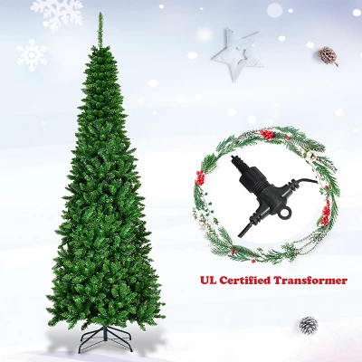 Costway 6.5ft Pre-Lit Hinged Pencil Christmas Tree 250 White Lights 7 Costway 6.5ft Pre-Lit Hinged Pencil Christmas Tree 250 White Lights - Image 7