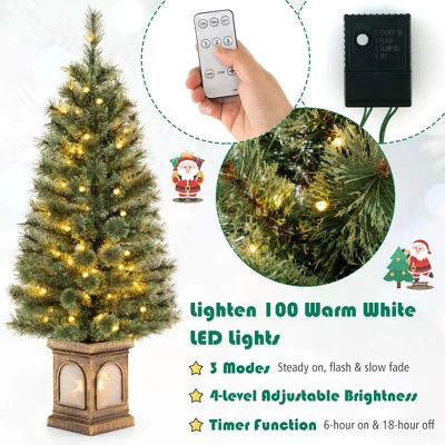 Costway 4 FT Pre-Lit Potted Christmas Tree Pine Needles 3 Dynamic Modes Remote Control 6 Costway 4 FT Pre-Lit Potted Christmas Tree Pine Needles 3 Dynamic Modes Remote Control - Image 6