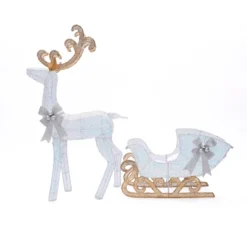 LuxenHome 2-Piece White Reindeer And Sleigh With Silver Bow And Ornaments Outdoor Holiday Decoration With Lights White, Multi, Silver, Brown -Target Sale Shop GUEST af77a94e 91ae 4525 974a b5a5716cecb6