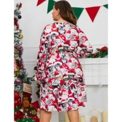 Coolmee Women Plus Size Causal Midi Dress Fashion Ruffle Long Sleeve Babydoll Tunic Ruffle Flowy Dresses