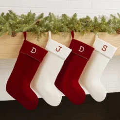 Personalization Mall Classic Christmas Embroidered Initial Ivory Christmas Stockings