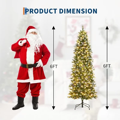 6ft/7.5ft/9ft/12ft Pre-Lit Pencil Christmas Tree With Dual-Color Lights, Slim Artificial Indoor Outdoor Xmas Tree For Home & Apartment 7 6ft/7.5ft/9ft/12ft Pre-Lit Pencil Christmas Tree With Dual-Color Lights, Slim Artificial Indoor Outdoor Xmas Tree For Home & Apartment - Image 7
