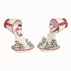 Transpac Resin Skiing Snowman Teacup Set Of 2 Christmas Home Decorations For Festive Decor