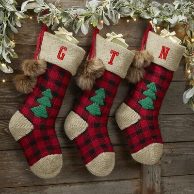 Personalization Mall Plaid Embroidered Initial Jumbo Knit Christmas Stocking 2 Personalization Mall Plaid Embroidered Initial Jumbo Knit Christmas Stocking - Image 2