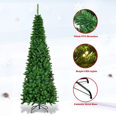 Costway 6.5ft Pre-Lit Hinged Pencil Christmas Tree 250 White Lights 4 Costway 6.5ft Pre-Lit Hinged Pencil Christmas Tree 250 White Lights - Image 4
