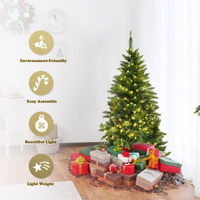 Costway 5ft Pre-lit PVC Artificial Half Christmas Tree 250 LED Lights 6 Costway 5ft Pre-lit PVC Artificial Half Christmas Tree 250 LED Lights - Image 6