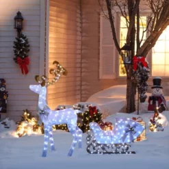 LuxenHome 2-Piece White Reindeer And Sleigh With Silver Bow And Ornaments Outdoor Holiday Decoration With Lights White, Multi, Silver, Brown -Target Sale Shop GUEST d2772003 aee7 474a aa62 e9ee86a5a332