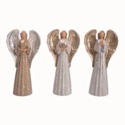 Transpac Resin Elegant Angel Figurine Set Of 3 Multicolored Decorative Objects For Christmas Tabletop Indoor Decor