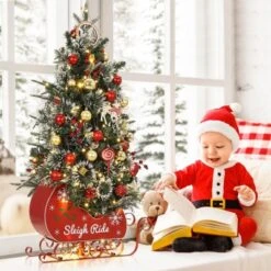 Homfan Pre-installed Lighted Christmas Tree, Snowflake Christmas Tree, Sleigh Base, Artificial Christmas Tree For Home Decoration -Target Sale Shop GUEST df849bc7 4eeb 4f6a bacc 628cfc751849