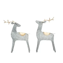 Transpac Metal Corrugated Reindeer Decor Set Of 2 Christmas Home Decorations Iron Decorative Objects