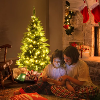 Costway 5ft Pre-lit PVC Artificial Half Christmas Tree 250 LED Lights 9 Costway 5ft Pre-lit PVC Artificial Half Christmas Tree 250 LED Lights - Image 9