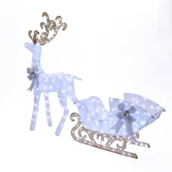 LuxenHome 2-Piece White Reindeer And Sleigh With Silver Bow And Ornaments Outdoor Holiday Decoration With Lights White, Multi, Silver, Brown -Target Sale Shop GUEST f45a5f61 f958 4428 b27c 044752801559