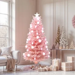 LuxenHome 6Ft Pink Cherry Blossom Christmas Tree With Fiber Optic Lights & Snowman Star Topper -Target Sale Shop GUEST fa3bf813 1679 44df 819f ee018d403d6e